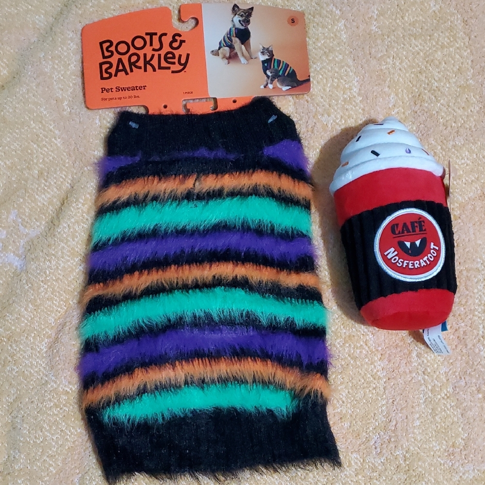 Fuzzy Stripe Dog Sweater With Dog Toy
